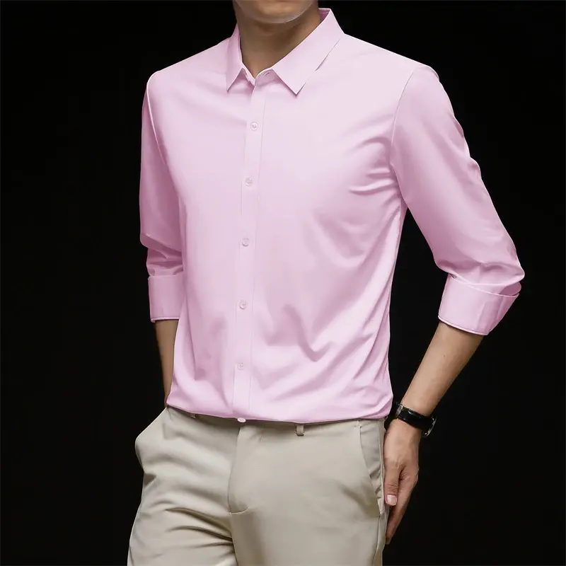 New Men's Business Casual Long Sleeved Solid Color Shirt Wrinkle Resistant Wrinkle Free Comfortable All Season Versatile Top