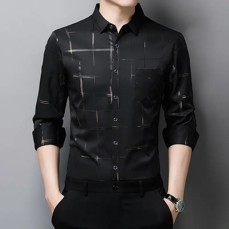 New Men's Casual Printed Long Sleeved Lapel Shirt for Spring and Autumn Fashion Comfortable Wrinkle Free Top Without Ironing