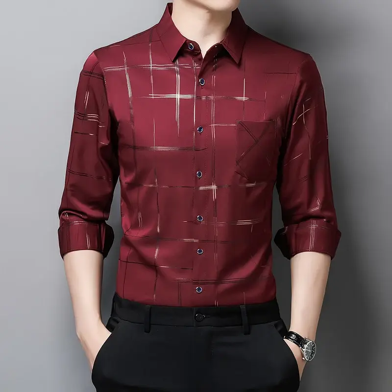 New Men's Casual Printed Long Sleeved Lapel Shirt for Spring and Autumn Fashion Comfortable Wrinkle Free Top Without Ironing
