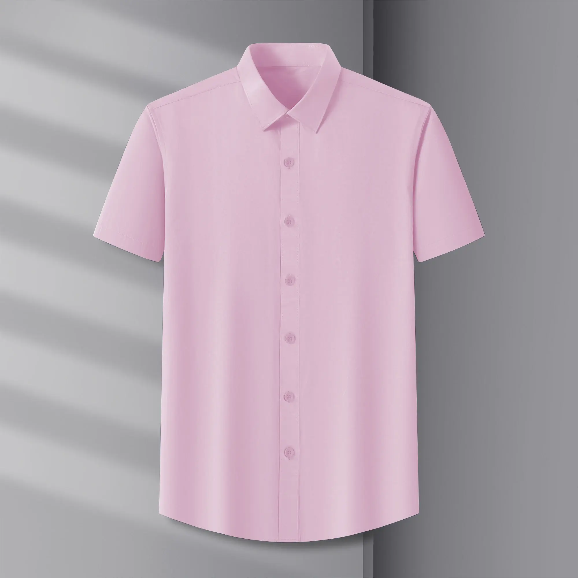 New Men's Business Casual Solid Color Short Sleeved Shirt for Summer Fashion No Ironing Comfortable and Versatile Top