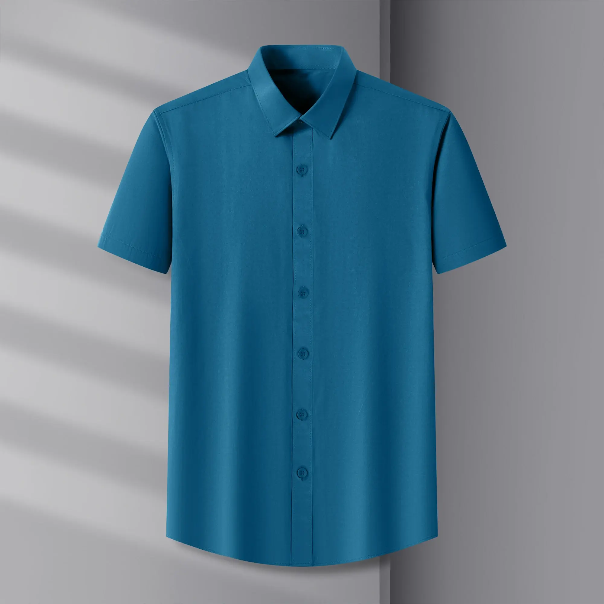 New Men's Business Casual Solid Color Short Sleeved Shirt for Summer Fashion No Ironing Comfortable and Versatile Top