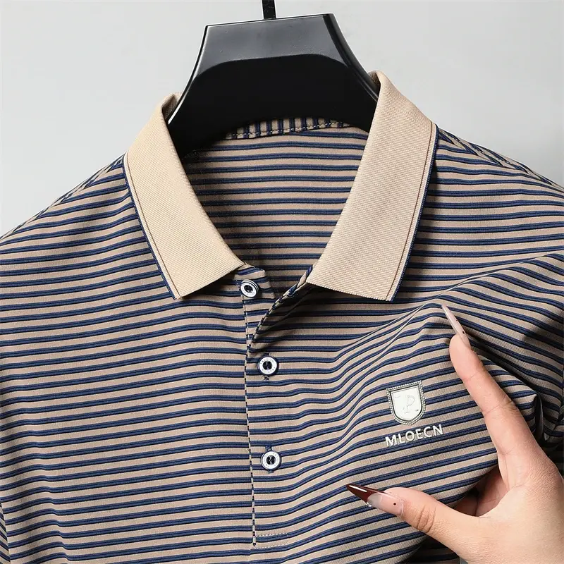 Men's Casual and Fashionable Striped Short Sleeved Polo Shirt Summer Comfortable Sweat Absorbing Breathable and Versatile Top