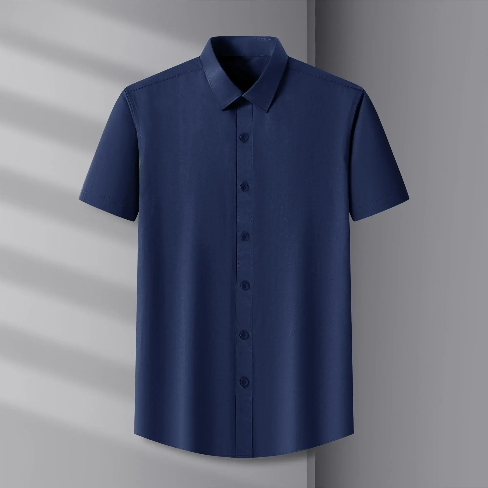 New Men's Business Casual Solid Color Short Sleeved Shirt for Summer Fashion No Ironing Comfortable and Versatile Top