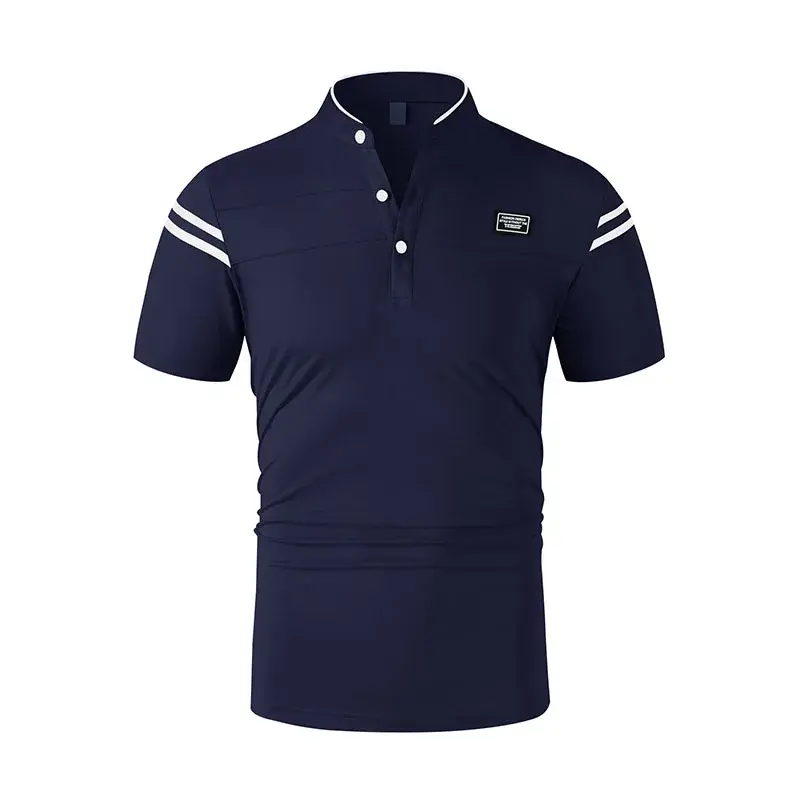 2025 New Men's Casual Fashion Solid Color Short Sleeved Polo Shirt Stand Up Collar Versatile Comfortable Top
