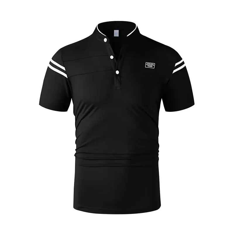2025 New Men's Casual Fashion Solid Color Short Sleeved Polo Shirt Stand Up Collar Versatile Comfortable Top