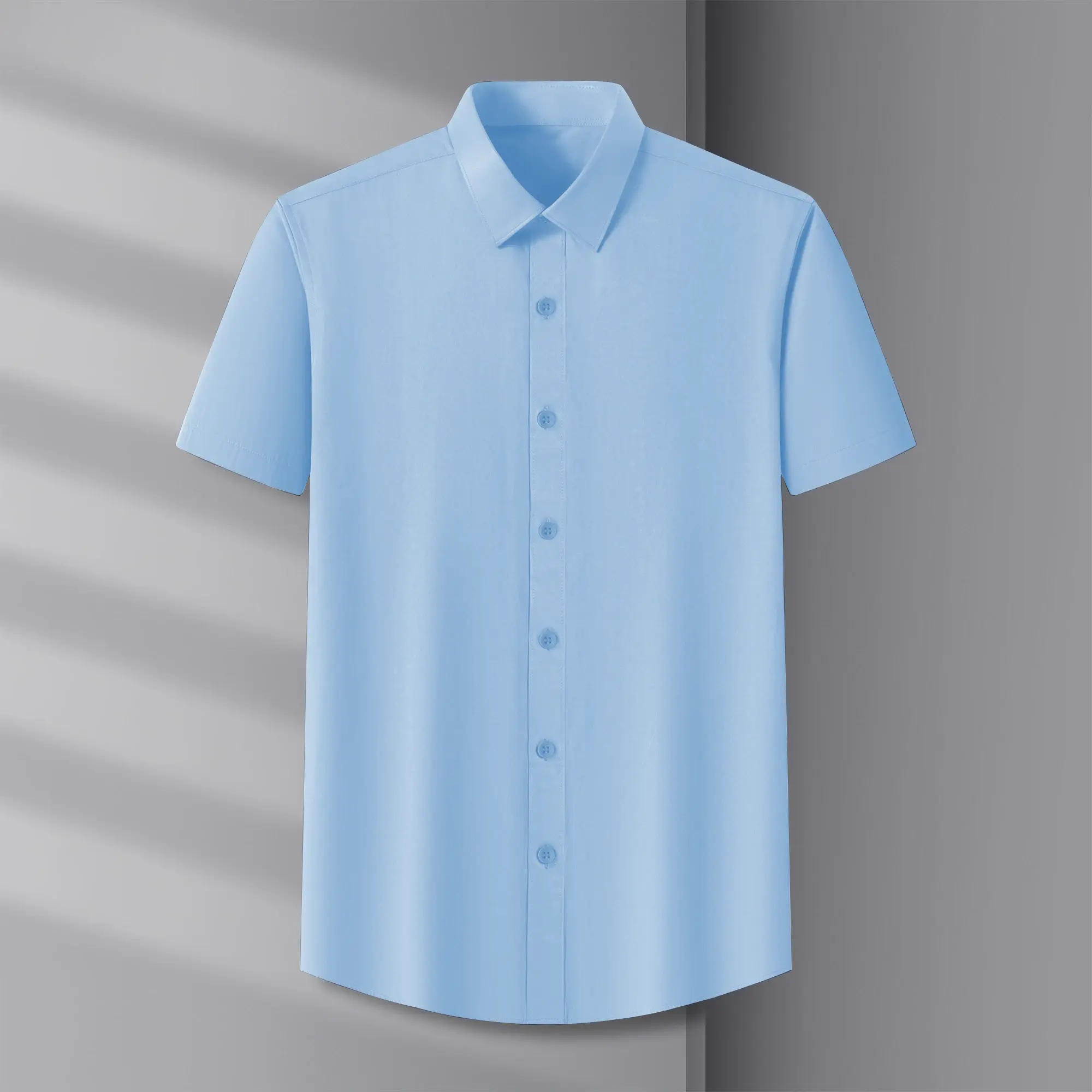 New Men's Business Casual Solid Color Short Sleeved Shirt for Summer Fashion No Ironing Comfortable and Versatile Top
