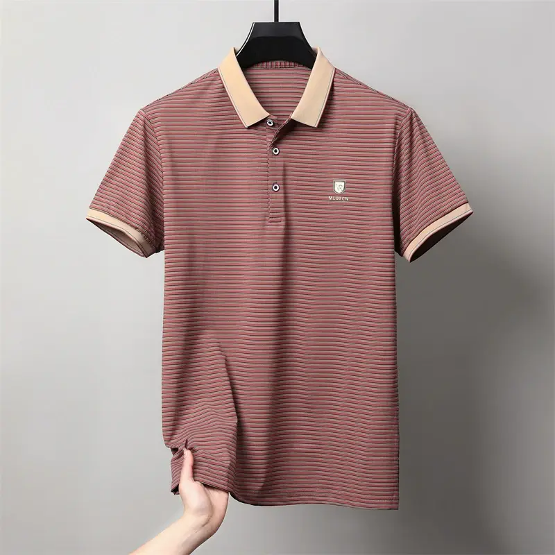 Men's Casual and Fashionable Striped Short Sleeved Polo Shirt Summer Comfortable Sweat Absorbing Breathable and Versatile Top