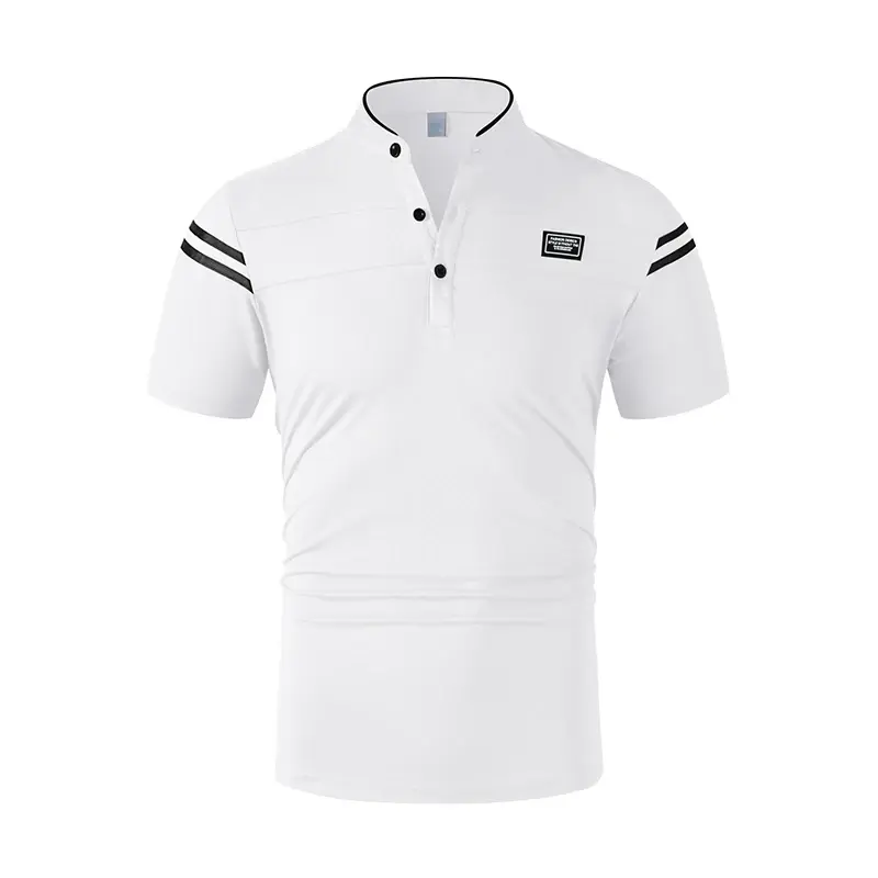 2025 New Men's Casual Fashion Solid Color Short Sleeved Polo Shirt Stand Up Collar Versatile Comfortable Top