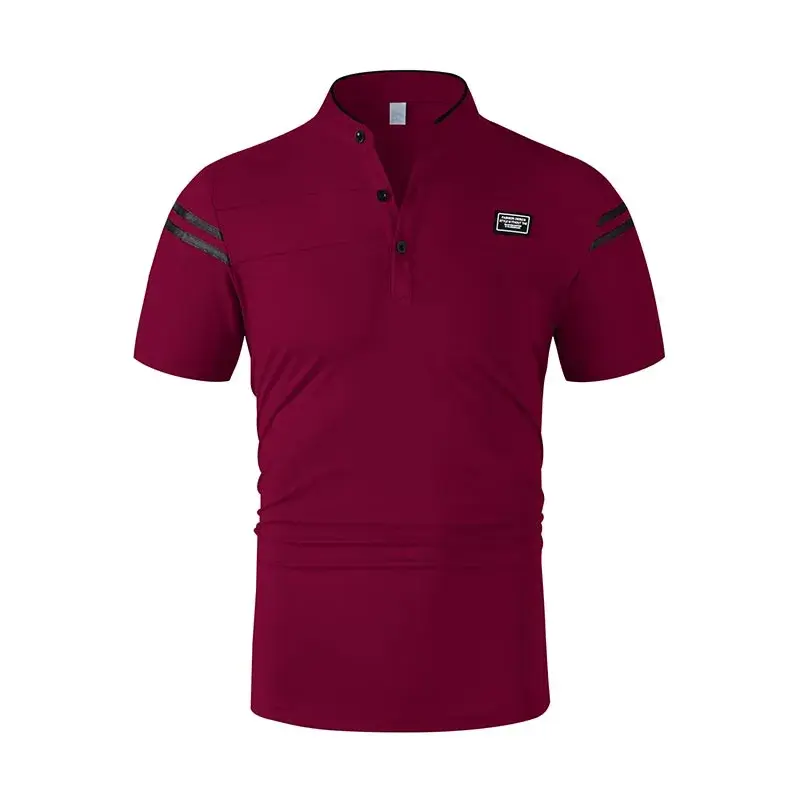 2025 New Men's Casual Fashion Solid Color Short Sleeved Polo Shirt Stand Up Collar Versatile Comfortable Top