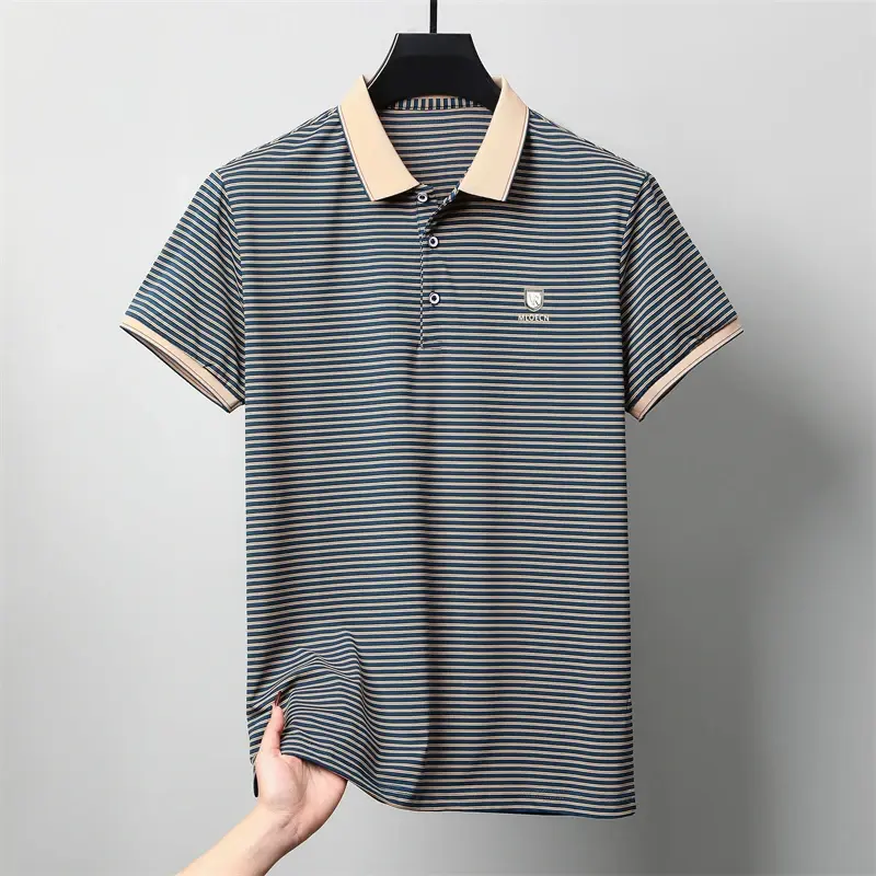 Men's Casual and Fashionable Striped Short Sleeved Polo Shirt Summer Comfortable Sweat Absorbing Breathable and Versatile Top