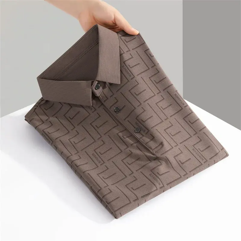 2025 New Men's Business Casual Short Sleeved Printed Polo Shirt Fashionable Breathable Comfortable and Versatile Top