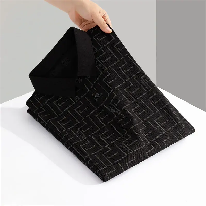 2025 New Men's Business Casual Short Sleeved Printed Polo Shirt Fashionable Breathable Comfortable and Versatile Top