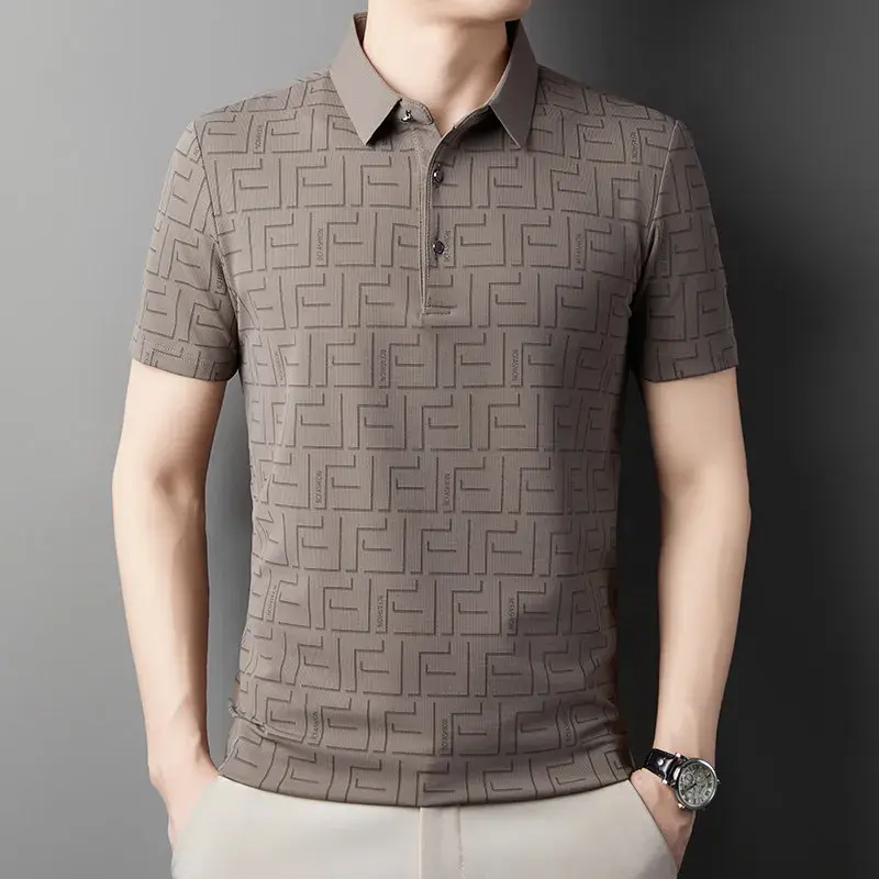2025 New Men's Business Casual Short Sleeved Printed Polo Shirt Fashionable Breathable Comfortable and Versatile Top