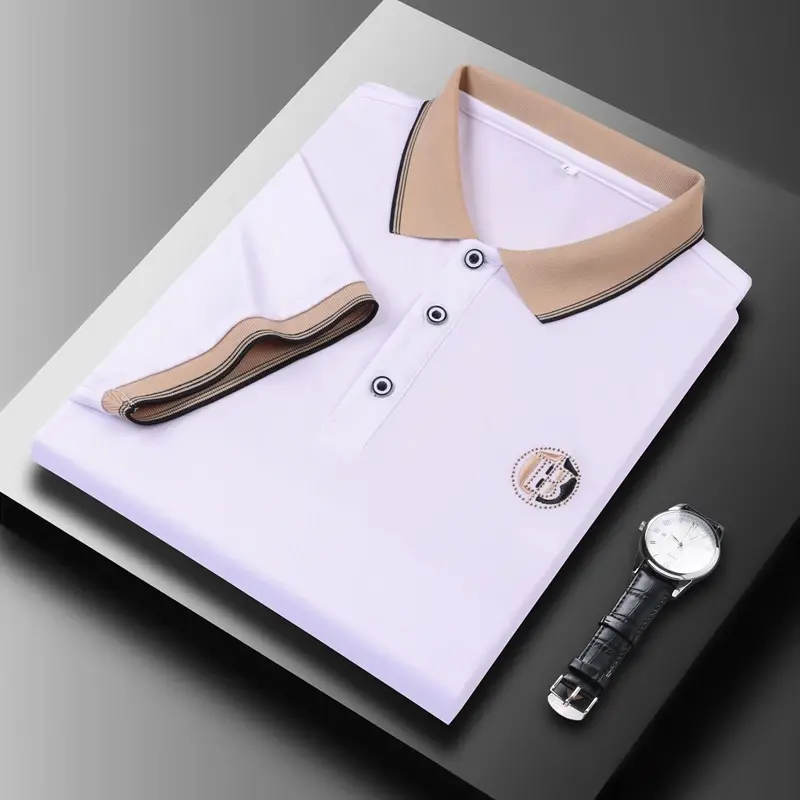 New Men's Casual Embroidery Short Sleeve Polo Shirt Fashion Solid Color Top