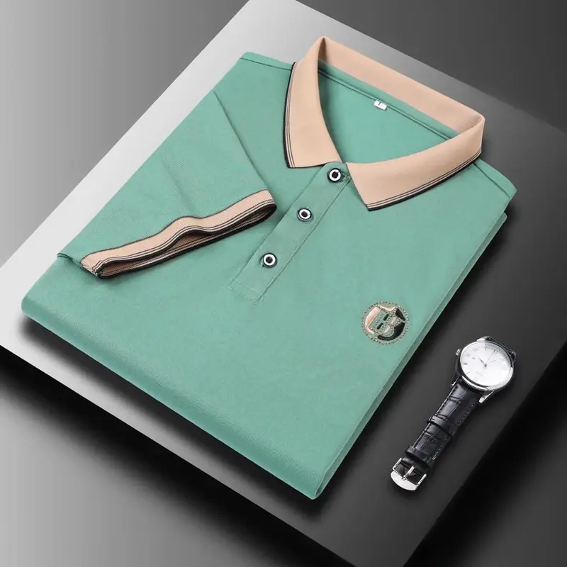 New Men's Casual Embroidery Short Sleeve Polo Shirt Fashion Solid Color Top