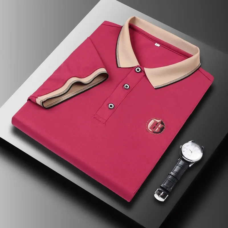 New Men's Casual Embroidery Short Sleeve Polo Shirt Fashion Solid Color Top