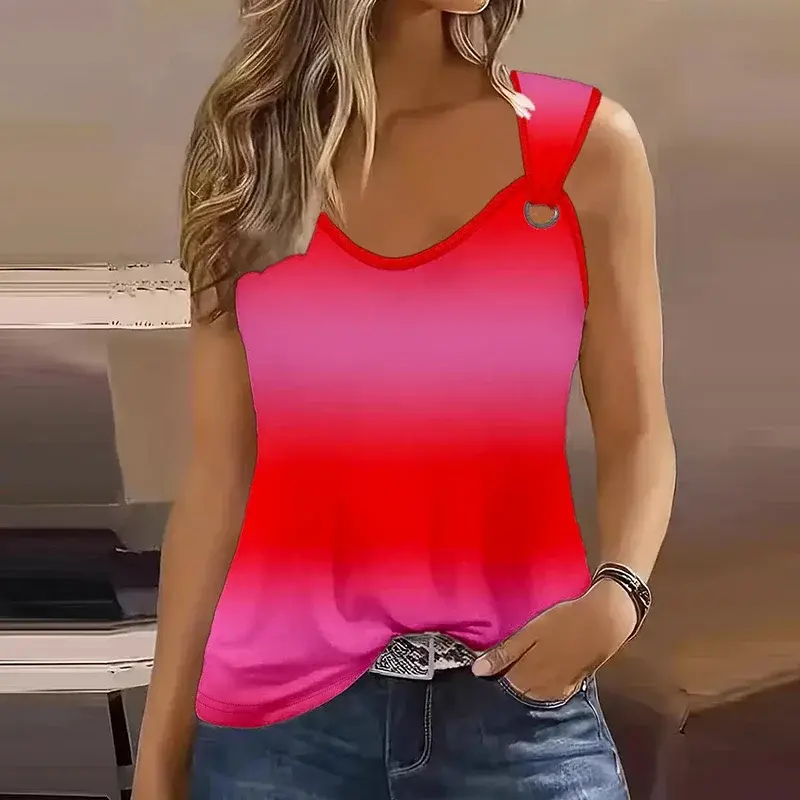 Women's Fashionable Sleeveless Suspender T-shirt Rainbow Casual Fashion Summer Top