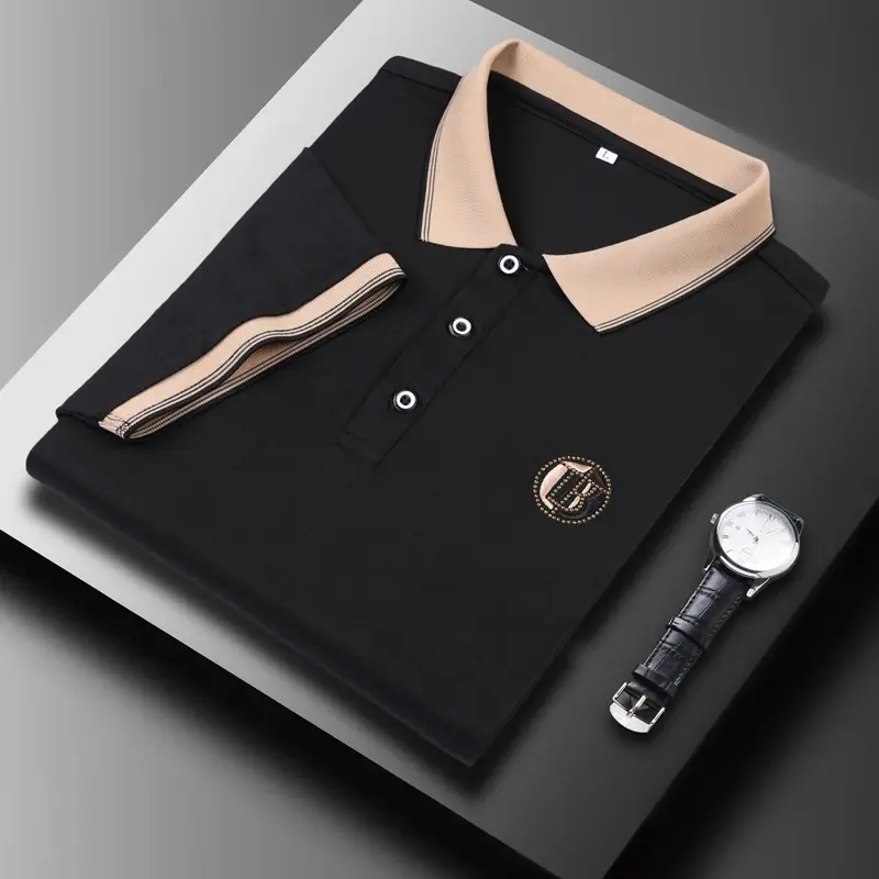 New Men's Casual Embroidery Short Sleeve Polo Shirt Fashion Solid Color Top