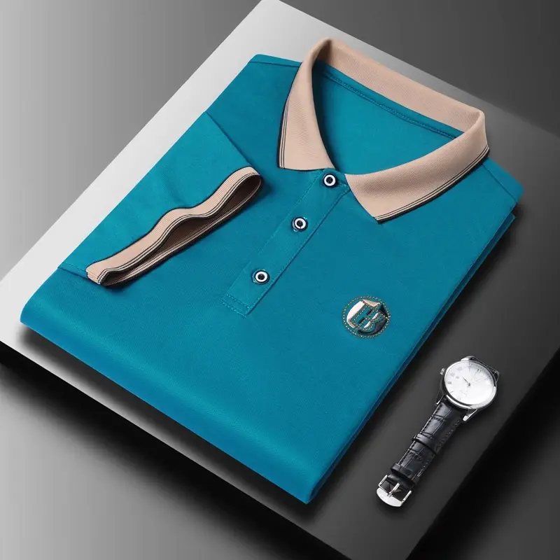 New Men's Casual Embroidery Short Sleeve Polo Shirt Fashion Solid Color Top