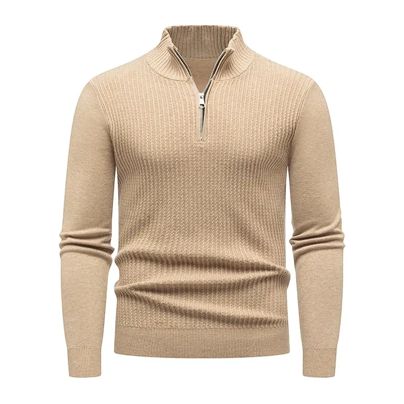 2025 Autumn/Winter New Men's Long Sleeve Knitted Shirt Twisted Flower Half Zipper Collar Versatile Warm Top