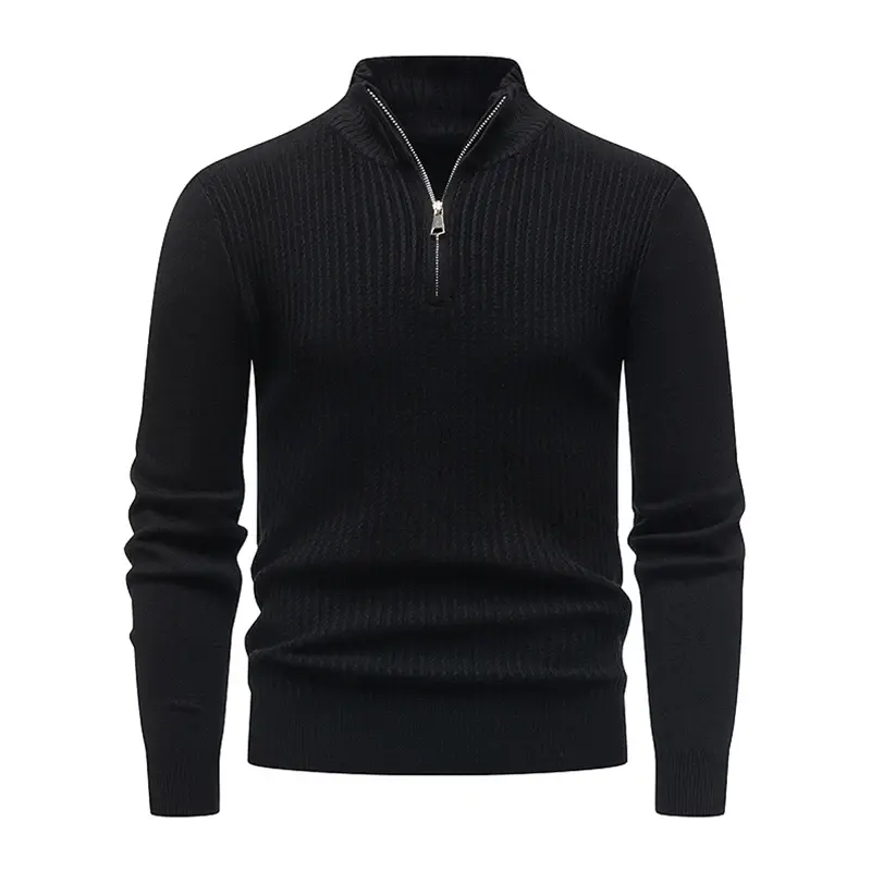 2025 Autumn/Winter New Men's Long Sleeve Knitted Shirt Twisted Flower Half Zipper Collar Versatile Warm Top