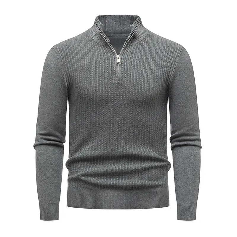 2025 Autumn/Winter New Men's Long Sleeve Knitted Shirt Twisted Flower Half Zipper Collar Versatile Warm Top