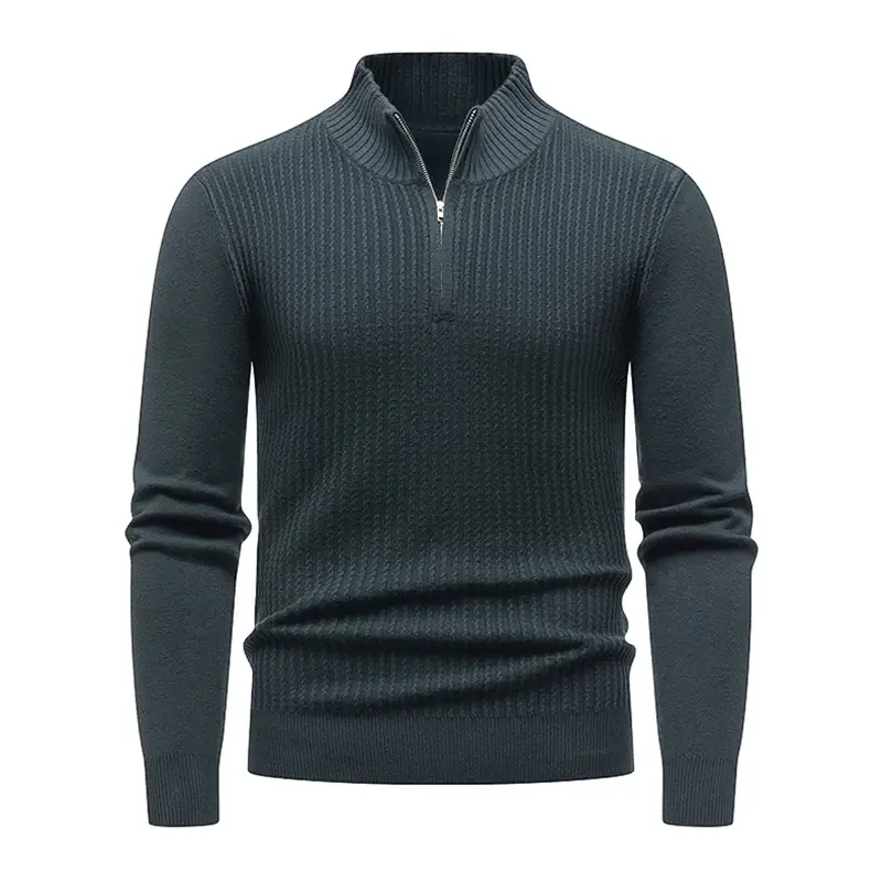 2025 Autumn/Winter New Men's Long Sleeve Knitted Shirt Twisted Flower Half Zipper Collar Versatile Warm Top