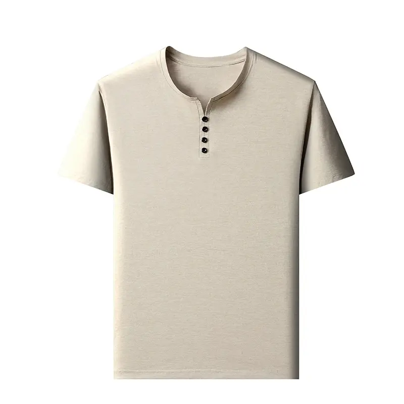 New Men's Casual and Fashionable Four Button Round Neck Short Sleeved T-shirt Summer Comfortable Solid Color Versatile Top