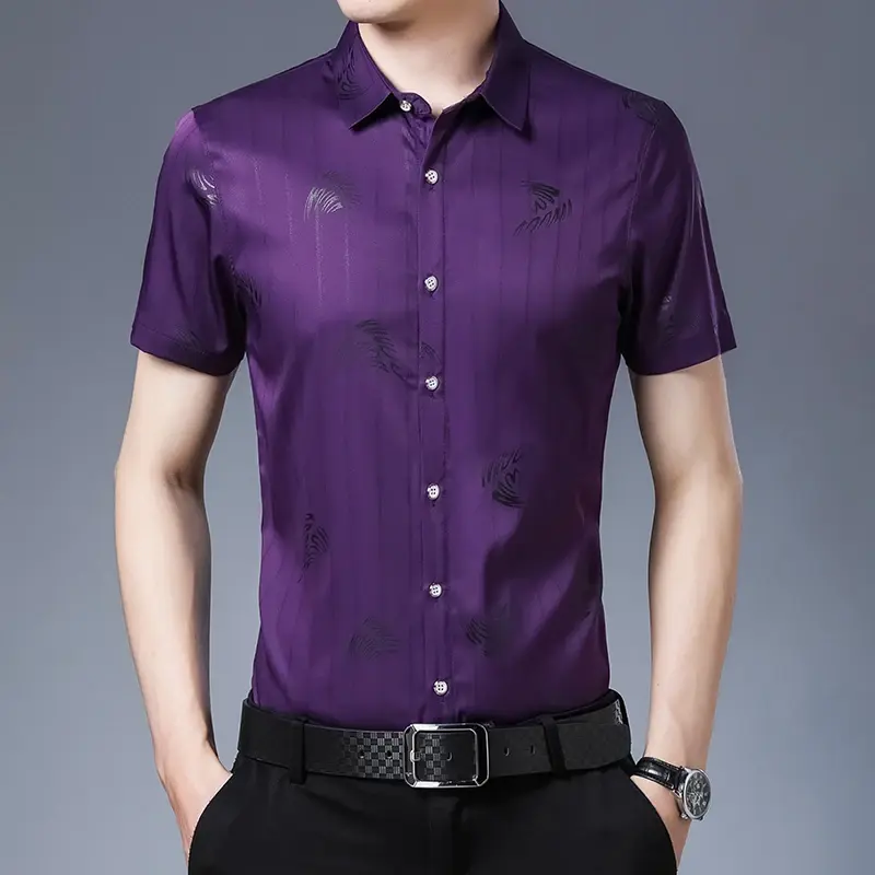 New Men's Business Casual Short Sleeved Printed Shirt with Wrinkle Resistance No Ironing Comfortable All Season Versatile Top