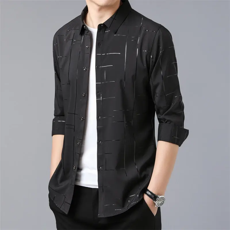 Men's Casual and Fashionable Long Sleeved Printed Shirt, Non Ironing and Wrinkle Resistant Business Top