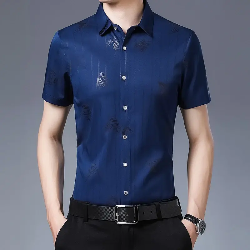 New Men's Business Casual Short Sleeved Printed Shirt with Wrinkle Resistance No Ironing Comfortable All Season Versatile Top