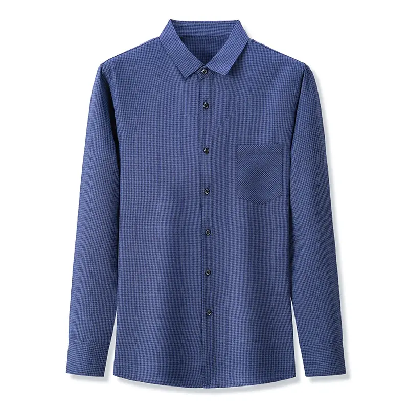 New Men's Casual Small Plaid Long Sleeved Lapel Shirt for Spring and Autumn Fashion Comfortable Wrinkle Free Top Without Ironing