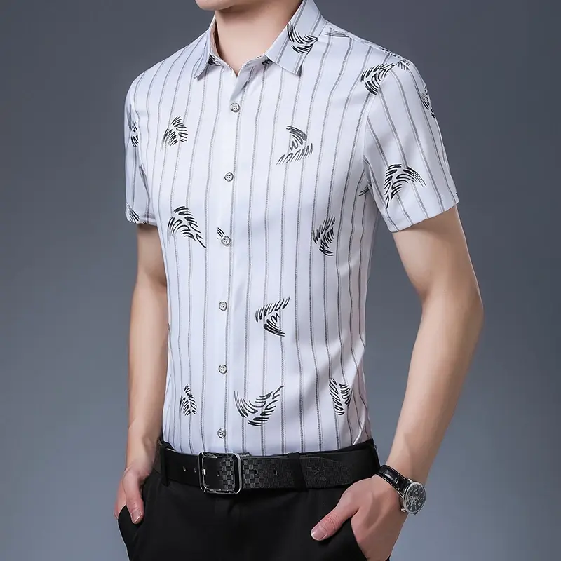 New Men's Business Casual Short Sleeved Printed Shirt with Wrinkle Resistance No Ironing Comfortable All Season Versatile Top