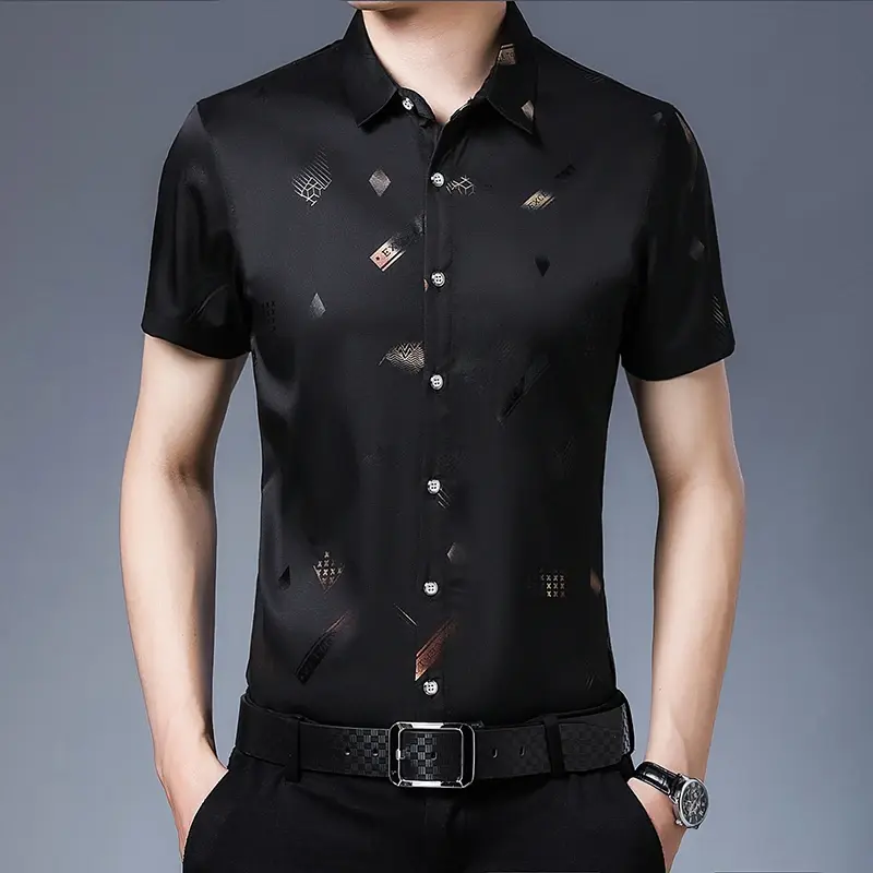 New Men's Business Casual Short Sleeved Printed Shirt with Wrinkle Resistance No Ironing Comfortable All Season Versatile Top