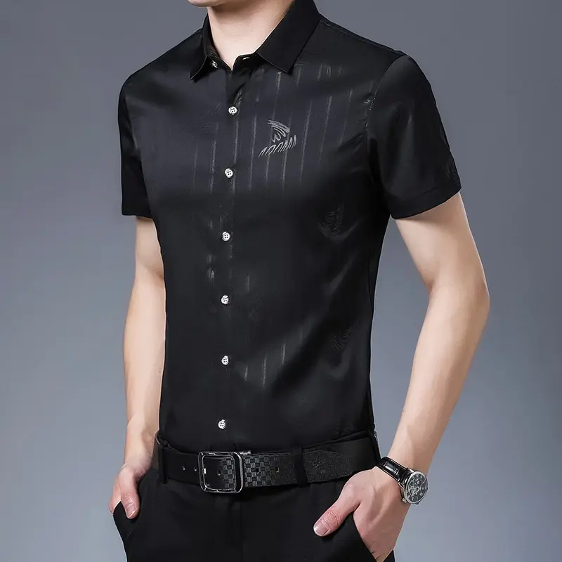 New Men's Business Casual Short Sleeved Printed Shirt with Wrinkle Resistance No Ironing Comfortable All Season Versatile Top