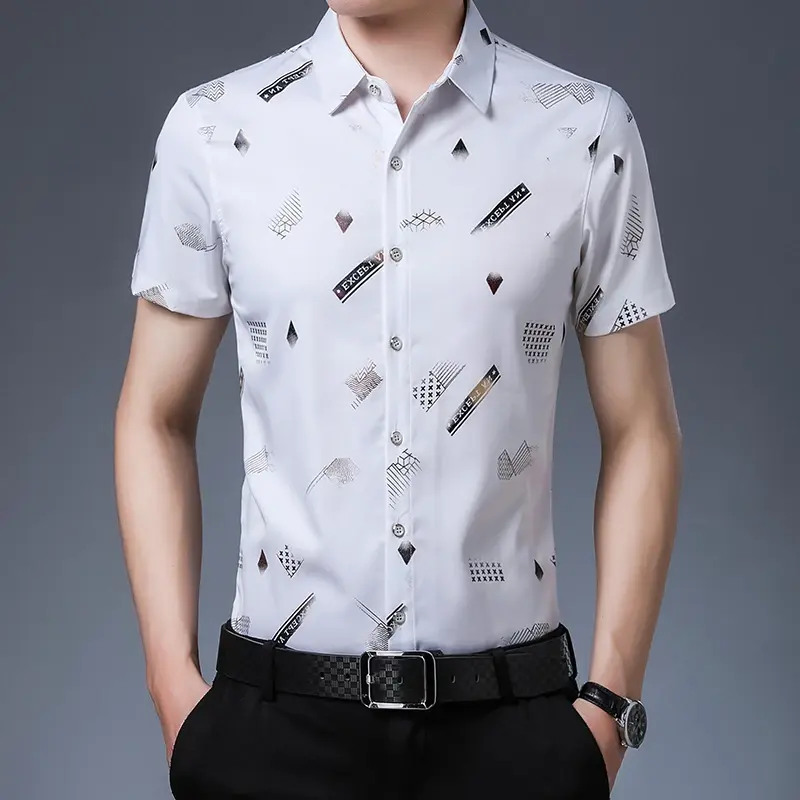 New Men's Business Casual Short Sleeved Printed Shirt with Wrinkle Resistance No Ironing Comfortable All Season Versatile Top
