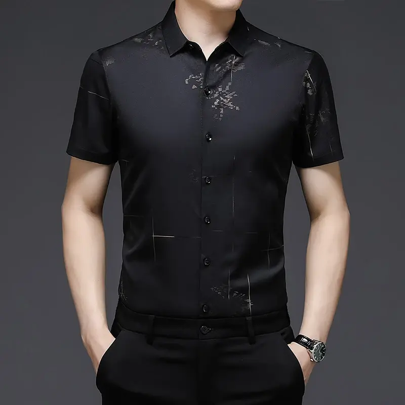 New Men's Business Casual Short Sleeved Printed Shirt with Wrinkle Resistance No Ironing Comfortable All Season Versatile Top