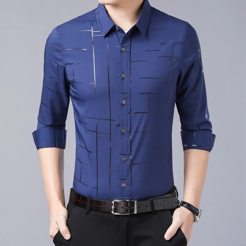 Men's Casual and Fashionable Long Sleeved Printed Shirt, Non Ironing and Wrinkle Resistant Business Top