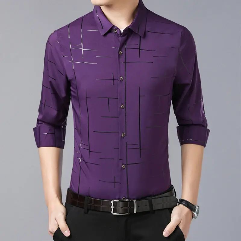 Men's Casual and Fashionable Long Sleeved Printed Shirt, Non Ironing and Wrinkle Resistant Business Top