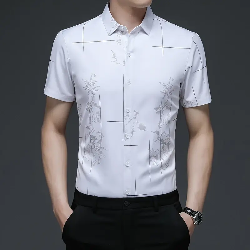 New Men's Business Casual Short Sleeved Printed Shirt with Wrinkle Resistance No Ironing Comfortable All Season Versatile Top