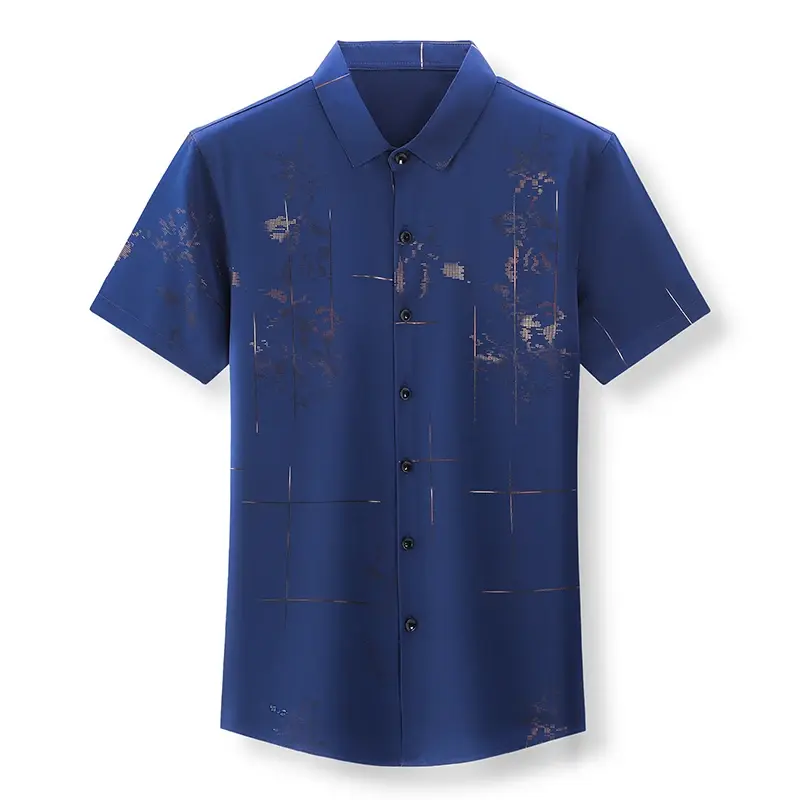 New Men's Business Casual Short Sleeved Printed Shirt with Wrinkle Resistance No Ironing Comfortable All Season Versatile Top