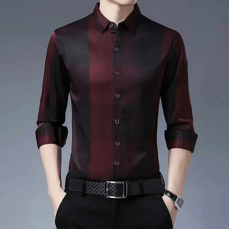 New Men's Casual and Fashionable Long Sleeved Shirt with Printed Anti Wrinkle Business Shirt