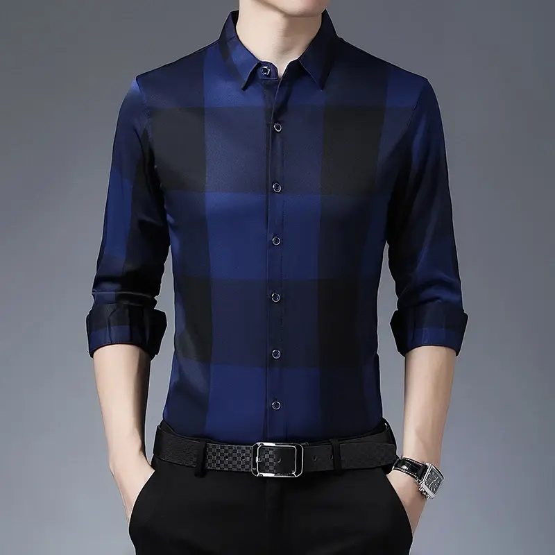New Men's Casual and Fashionable Long Sleeved Shirt with Printed Anti Wrinkle Business Shirt