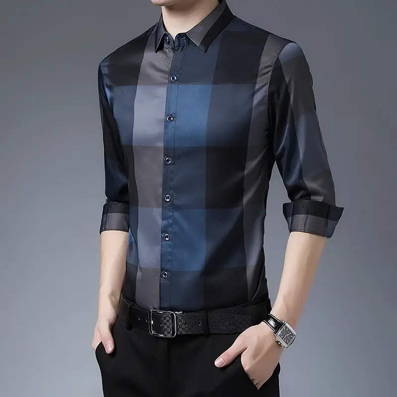 New Men's Casual and Fashionable Long Sleeved Shirt with Printed Anti Wrinkle Business Shirt