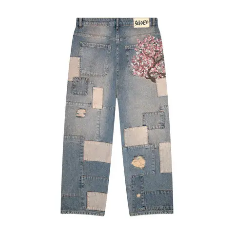 Derschutze Vintage Plum Blossom Embroidered Jeans Straight Leg Pants Men Women Casual Streetwear Fashion Denim Trousers Trendy U