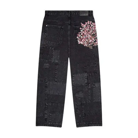 Derschutze Vintage Plum Blossom Embroidered Jeans Straight Leg Pants Men Women Casual Streetwear Fashion Denim Trousers Trendy U