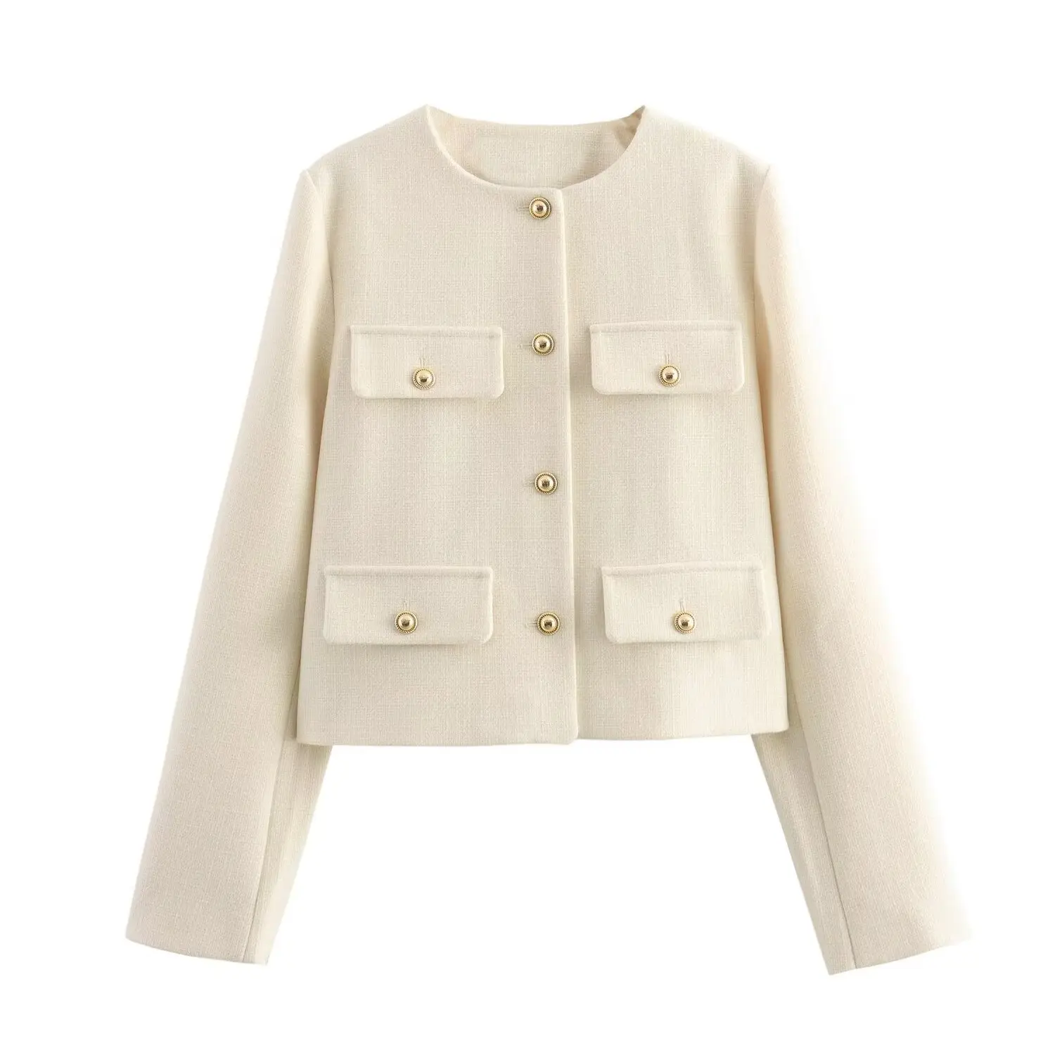 2025 Spring and Autumn New Women's Wear Slim Fit Round Neck Elegant Commuting Fashion Women's Small Fragrant Style Short Coat