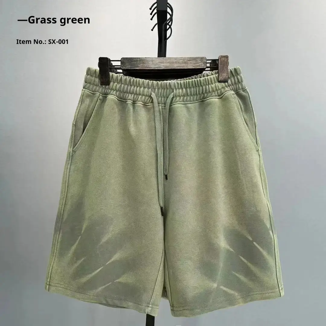 2025 Men's Casual Worn-out Washed Shorts for Spring and Summer Loose Vertical Stripe Fashion Street Wear Outdoor Breathable Leaf
