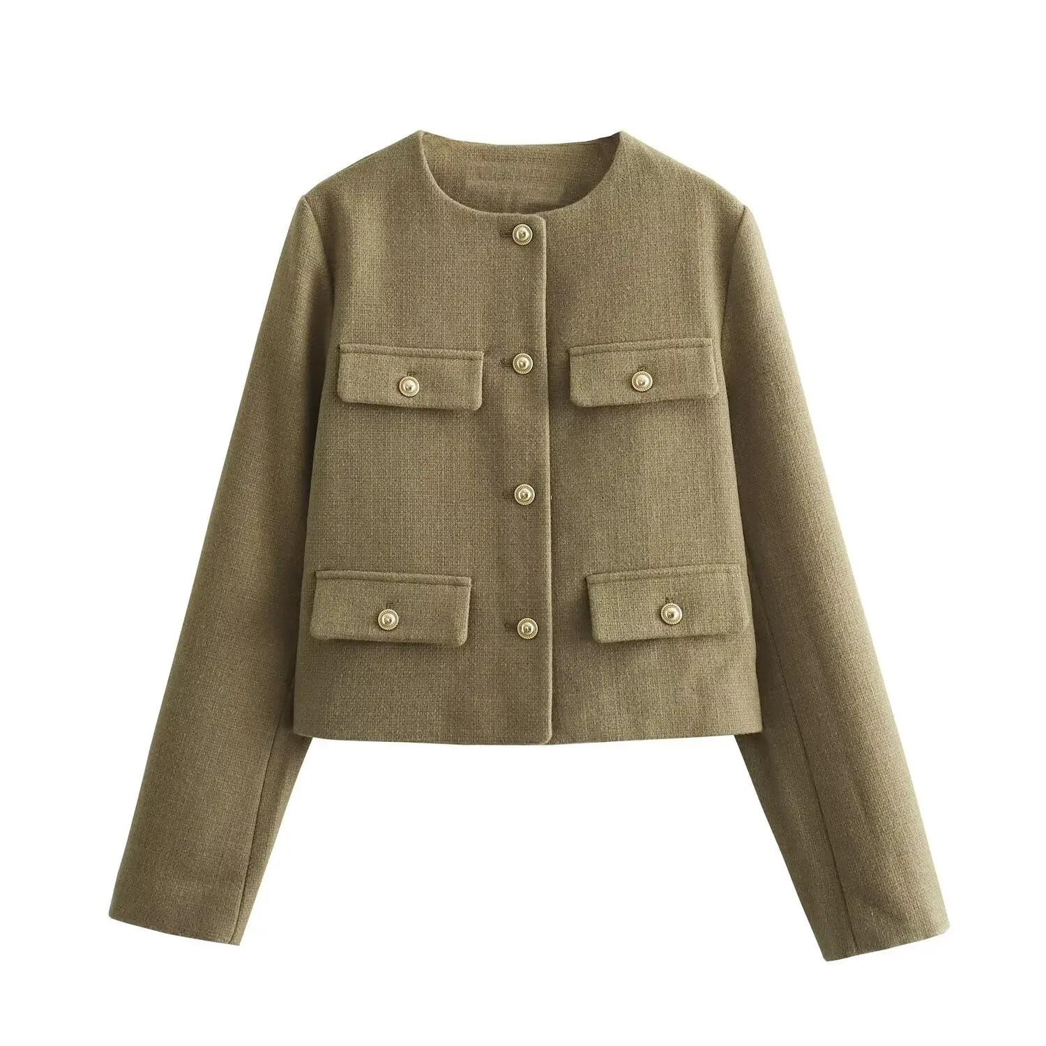 2025 Spring and Autumn New Women's Wear Slim Fit Round Neck Elegant Commuting Fashion Women's Small Fragrant Style Short Coat