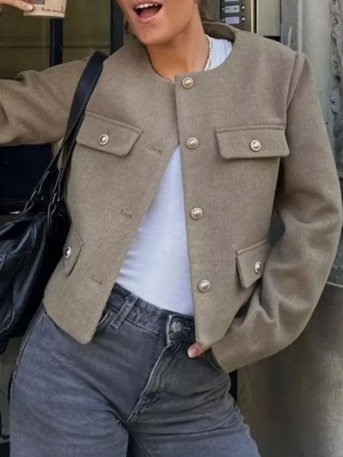 2025 Spring and Autumn New Women's Wear Slim Fit Round Neck Elegant Commuting Fashion Women's Small Fragrant Style Short Coat